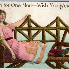 c1910s Room For One More Wish U Were Here Lovely Girl Wooden Bench Postcard A36