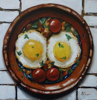 Original Kunst - Ölgemälde - Stillleben Spiegeleier vom britischen Künstler J Payne