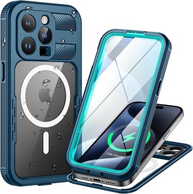 Lanhiem iPhone 15 Pro Max Hülle Wasserdicht IP68 mit MagSafe Stoßfest Blau