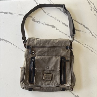 Y2K Levi s Canvas Messenger Bag Crossbody Dark Khaki Multi Pockets Metal Patch