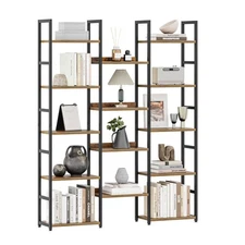 Triple Column 5 Tier Bookshelf, Large Bookcase with 14 Open Display Shelves, ...