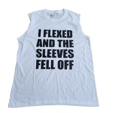 Men's New L Large White Gym Tank Top Funny Muscle Shirt Workout Graphic