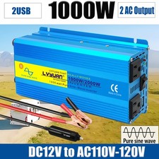 1000W 2000W Pure Sine Wave Power Inverter 12V to 120V 2AC 2USB for Car RV Camp