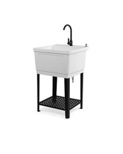 ROVSUN 21-Gallon Plastic Utility Sink, Freestanding Sink with Hot Cold Faucet...