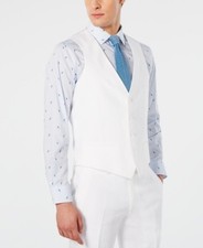 Bar Iii Mens Slim fit Button-Up Linen Suit Vest Medium White