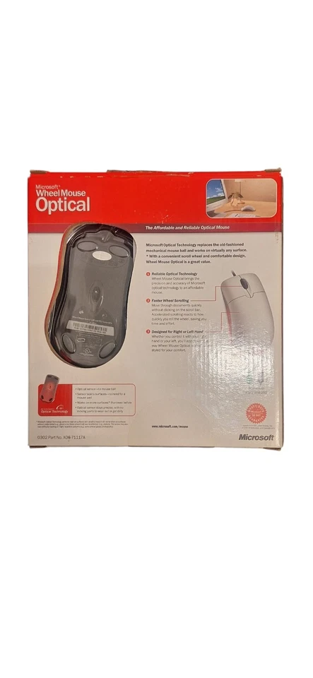 Vintage 2002 Microsoft Wheel Mouse Optical PC/Mac WO 120294 PS/2 USB SEALED NEW - Image 2 of 4