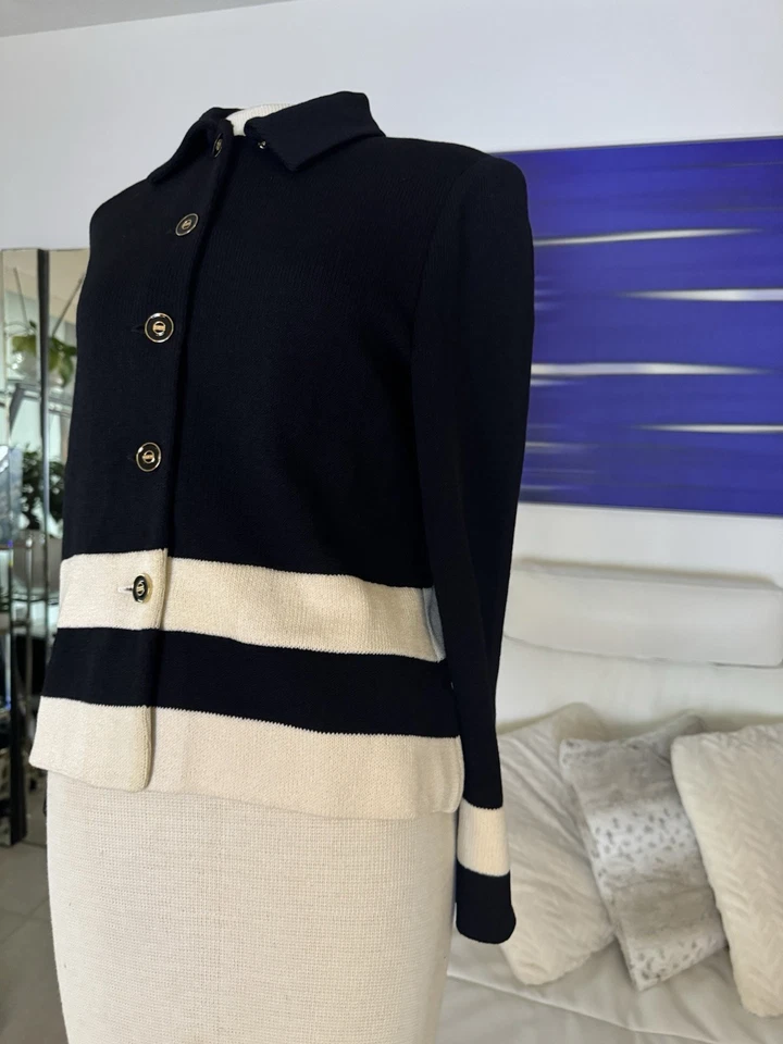 Blazer tejido Santana a rayas marfil negro colección etiqueta negra St. John 4 Foto 4 de 4