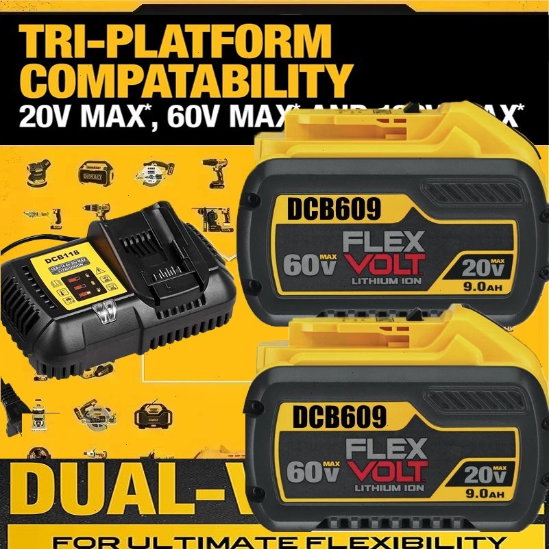 For Dewalt DCB609 DCB612 20V/60V MAX FLEXVOLT 9 Ah Lithium-Ion Battery / Charger