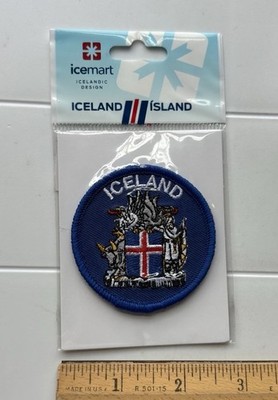 NIP Iceland Icelandic Coat of Arms Souvenir Round Blue Embroidered Patch Badge