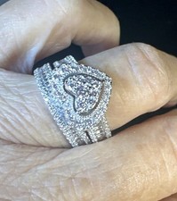 925 Sterling Silver Heart and Cubic Zirconia Two-Ring Wedding Set - Size 7