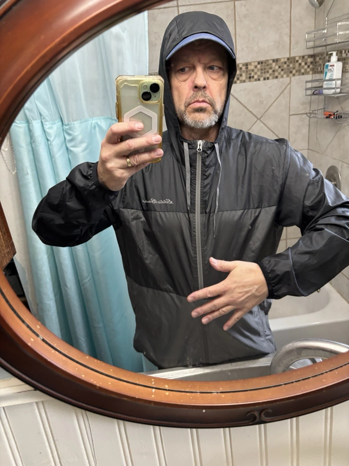 Eddie Bauer Jacket Men’s Large Gray Black Lightweight Hooded Windbreaker
