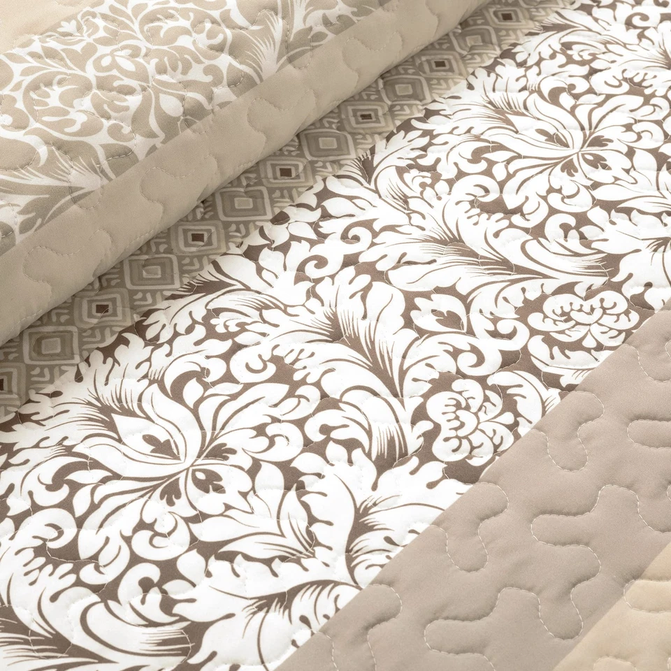 Juego de 3 edredón de algodón reversible a rayas boho, king, neutro - color audaz... Foto 3 de 4