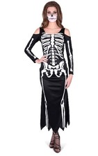 SKELETON DRESS ADULT WOMENS FANCY DRESS HALLOWEEN COSTUME