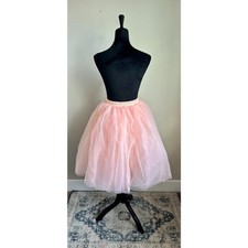 Women's Cut Peach Layered Satin Lined Elastic Waist Tulle Midi Tutu Skirt Size S