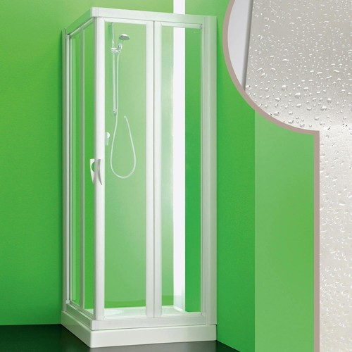 Cabine De Douche Angulaire Pliante Forte Saturno - PVC Acrylique Blanc, Hauteur 185 Cm, Ouverture à Livre - Neuf En Carton
