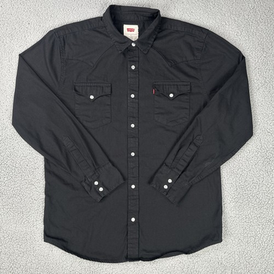 #ad Levi#x27;s Western Pearl Snap Shirt Men Large Black Pocket Long Sleeve Rodeo Cowboy $40.00