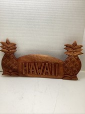 wood carved HAWAII sign With Pineapple On Each End