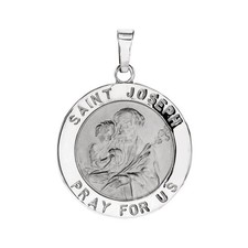 14k White Gold St. Joseph Medal Disc Pendant, 18mm