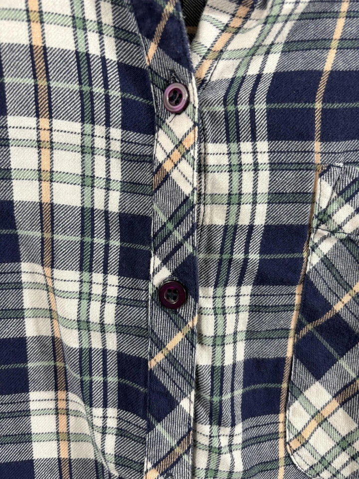 Camisa Topshop Mujer 2 Azul Franela a Cuadros Botones Manga Larga Bolsillo Algodón Foto 3 de 4