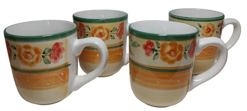 Gibson Everyday Housewares Coffee Mugs Cups Floral Terrace Lot of Four SEE