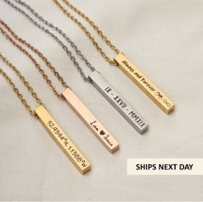 Personalized 3D Bar Necklace, Dainty 4 Sided Engraved Bar Necklace, Name Bar