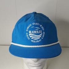 VTG 80s HAWAII Embroidered Blue Adjustable Hat Cap Kauai Oahu Maui Moloaki Lanai