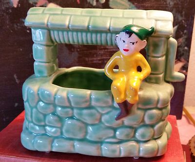 Vintage Wishing Well Pixie Elf Planter Vase 1940s-50s