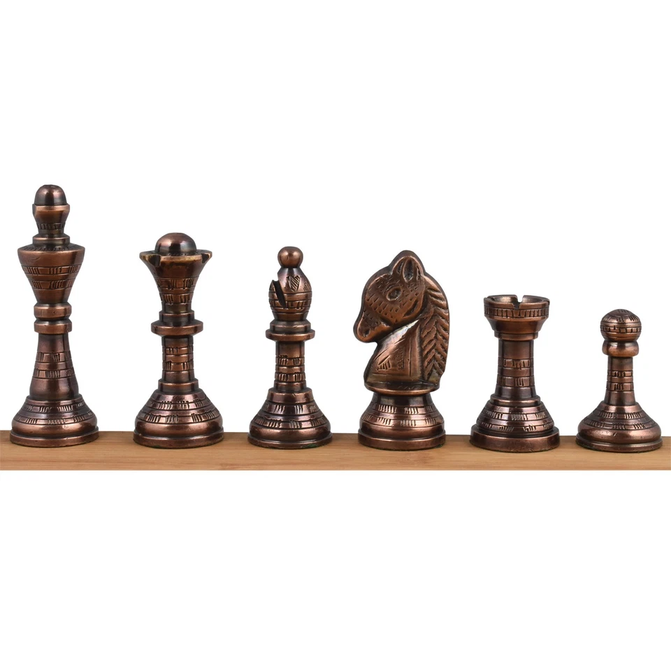 Staunton Inspired Brass Metal Luxury Chess Pieces & Board Set-12" -Copper & Gold - Image 4 of 4