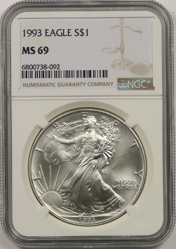 1993 Silver Eagle Dollar $1 MS 69 NGC 1 oz Fine Silver