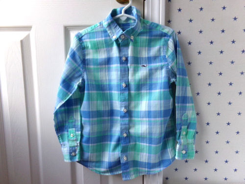 Boys VINEYARD VINES Blue Madras Dress Shirt 5 100% Cotton Plaid $70 Button Up - Picture 2 of 18