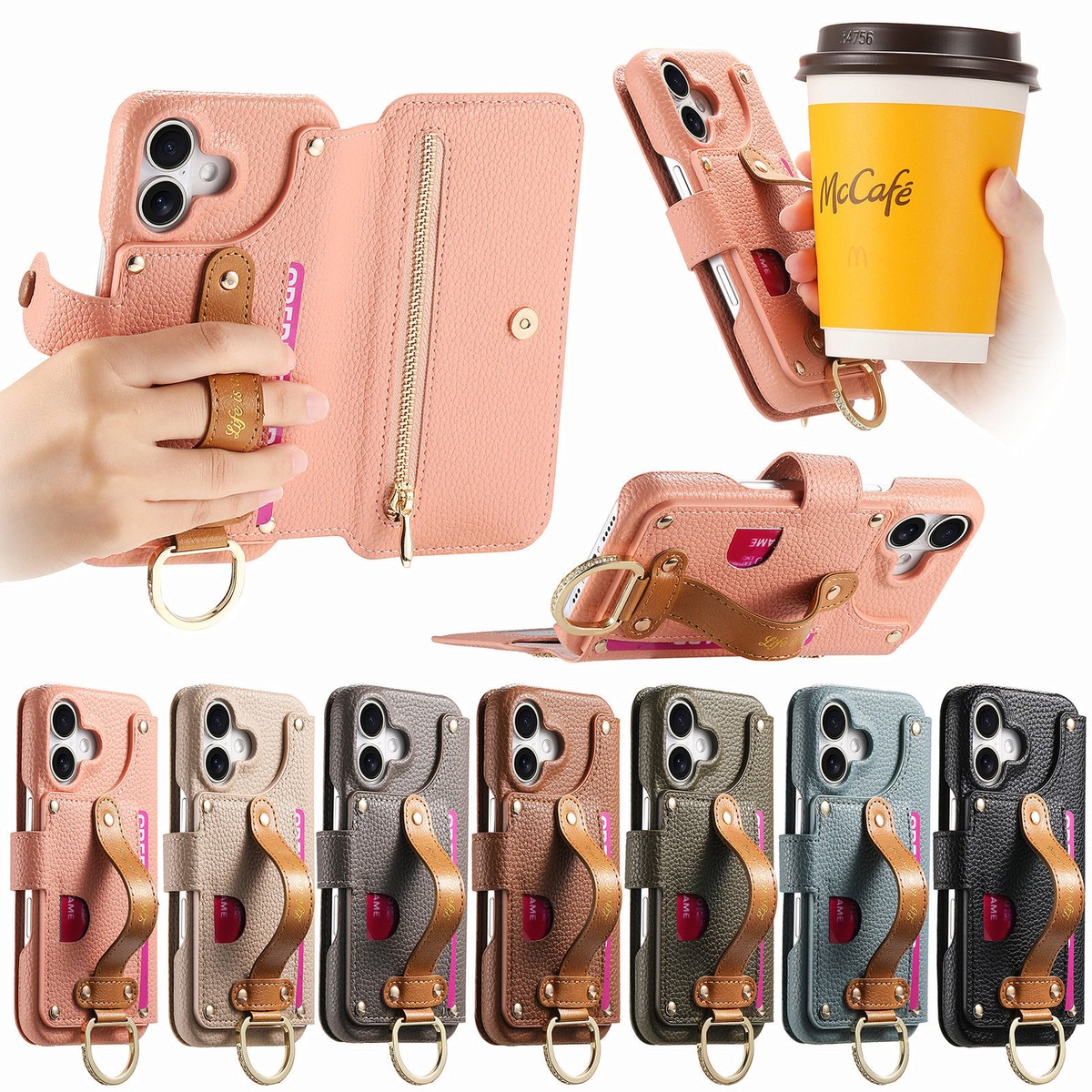 Wrist Strap Wallet Case For Apple iPhone 16 15 14 13 12 11 Pro X/XS Pro  Max