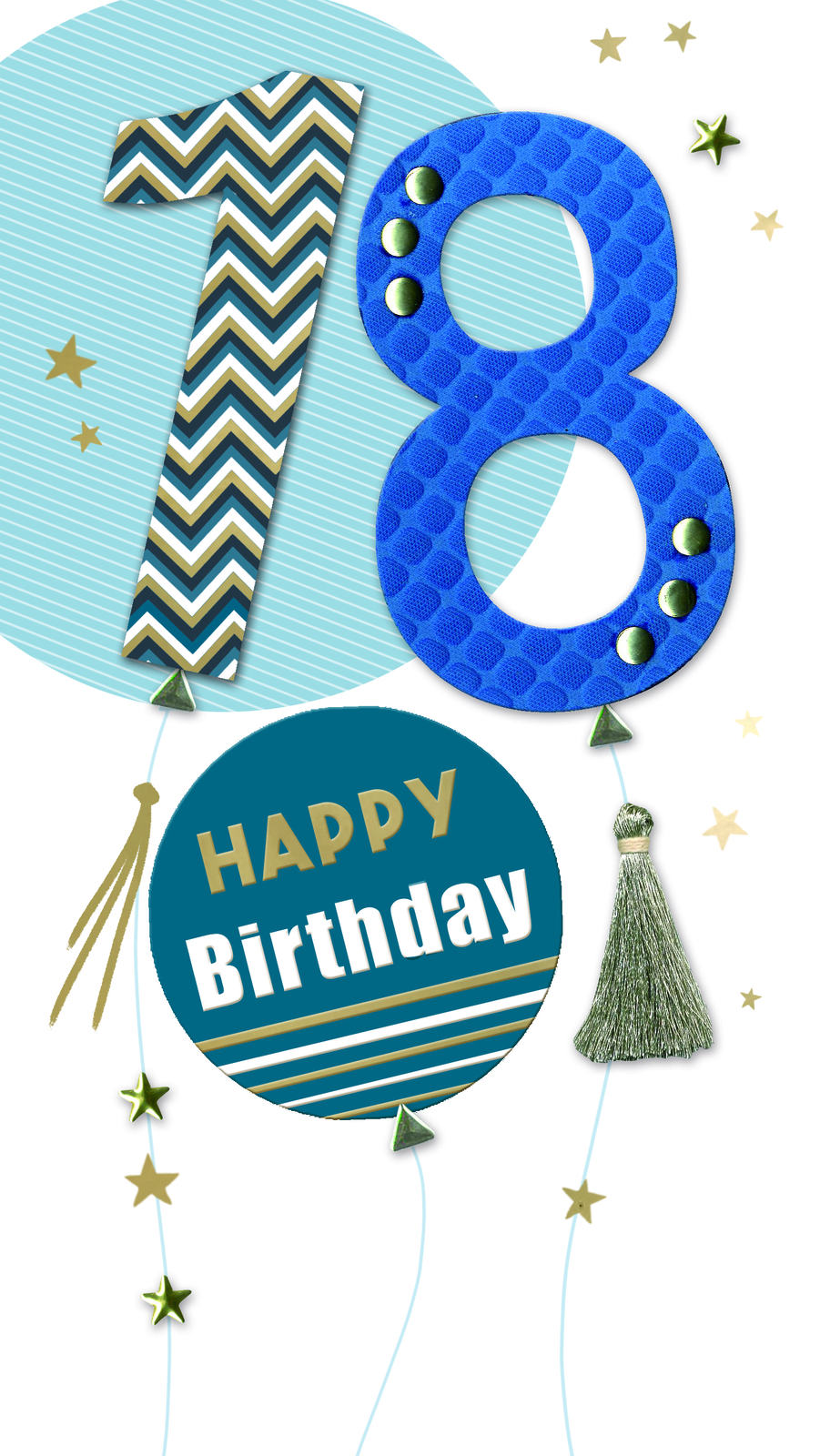 Male 18th Birthday Card Embellished Balloons Champagne Greeting Card