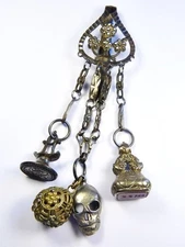 SUPERB ANTIQUE VICTORIAN ENGLISH CUT STEEL CHATELAINE & GEORGIAN FOB SEALS