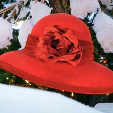 SCALA Red Hat Society Wool Velvet Rose Holiday Hat Women's NWOT