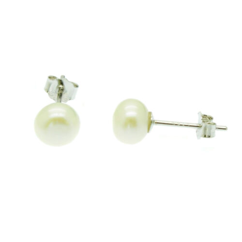 White Pearl Stud Earrings Sterling Silver AA+ Cultured Freshwater Pearls 4-10mm - Picture 4 of 14