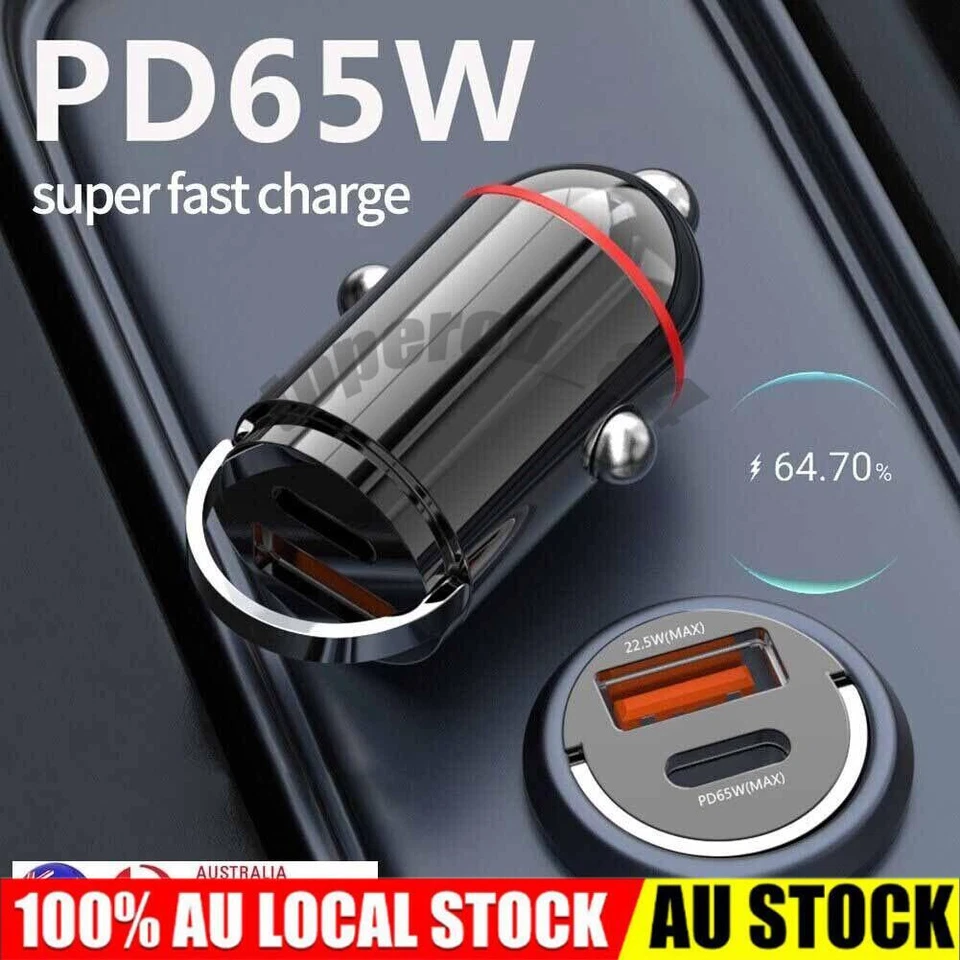 1/2/3x 65W Dual USB Type-C Car Charger QC3.0 PD Fast Charging Adapter DC12V-24V