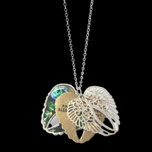 Triple Angel Wing Abalone Pendant Necklace Silver and Copper - Picture 10 of 11