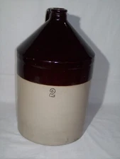 Primitive 2 Gallon Salt Glaze Stoneware Crock Jug ~ Nice Antique Two Tone Jug
