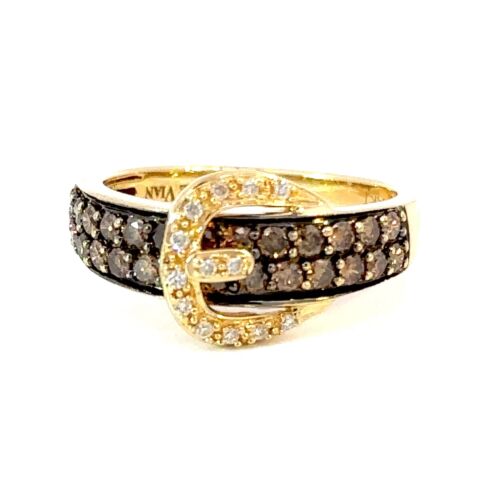 Le Vian 14K Honey/Yellow Gold Chocolate & Nude Diamond Buckle Ring Size 7 - Picture 1 of 9