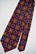 Neck Tie VTG Countess Mara 70s Diamond X Country Squares Sienna Silk 56" x 3.75"