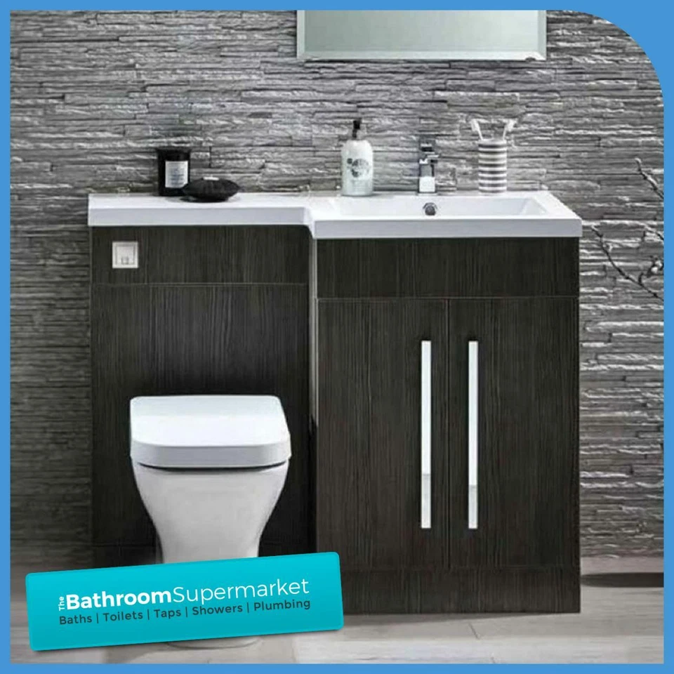 L Shape Grey 1100mm Bathroom Furniture Suite Resin Basin BTW Toilet Vanity WC