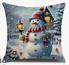 Vintage Snowman Winter Christmas Throw Pillow Cover Winter Holiday Home Decor