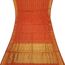 Vintage Vermillion Red Saree 100 Pure Silk Zari Handwoven Sari 5YD Craft Fabric