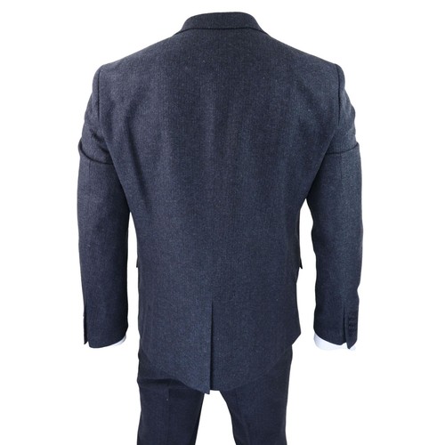 Abito in tweed da uomo 3 pezzi blu spina di pesce doppio girovita classico vintage - Foto 7 di 7