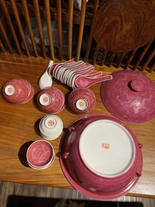 Chinese Antique 20th Ruby Red Set Of Dishes It Marked Asian China From Estate