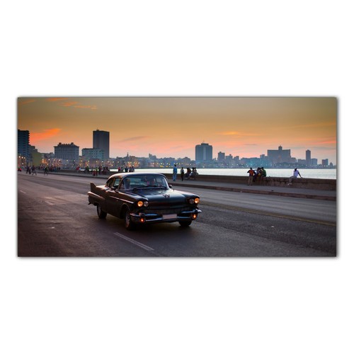 Wandbilder Glasbild für Wohnzimmer 140x70 Klassischer Oldtimer Straßen Havanna - Bild 4 von 7