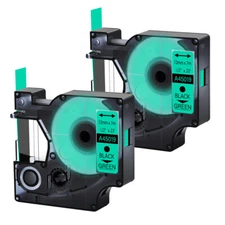 2PK Black on Green Label Tape Compatible for DYMO D1 45019 LabelManager 160 12mm