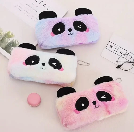 pencil case Makeup Bag Cute Cat / Panda,in Purple, pink, Rose fluffy Teen School - Image 2 of 3