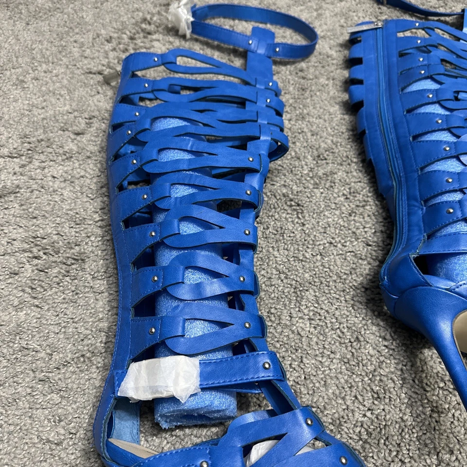 Breckelle's Diva 31 S Gladiator Knee High Open Toe Strappy Sandal Blue Boots 7.5 - Image 2 of 4