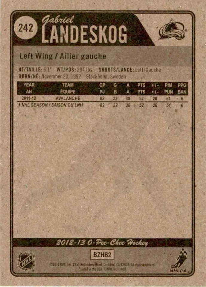 2012-13 O-Pee-Chee Gabriel Landeskog #242 - Image 2 of 2